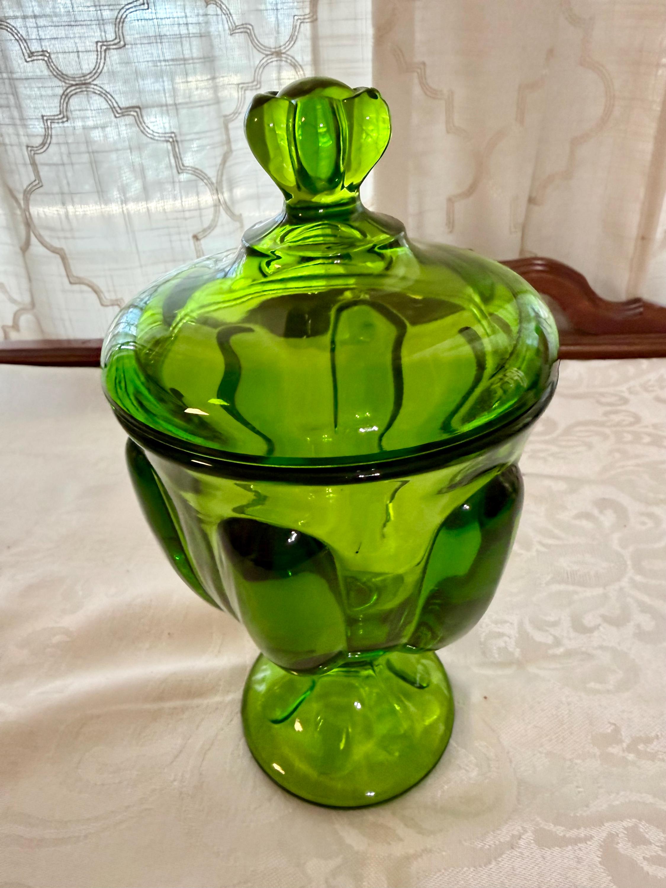 Vintage Viking Glass Covered Candy Dish Green - Etsy