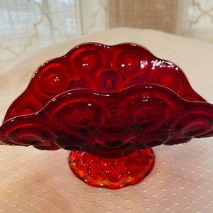 Vintage LE Smith Moon and Stars Amberina Glass Dish
