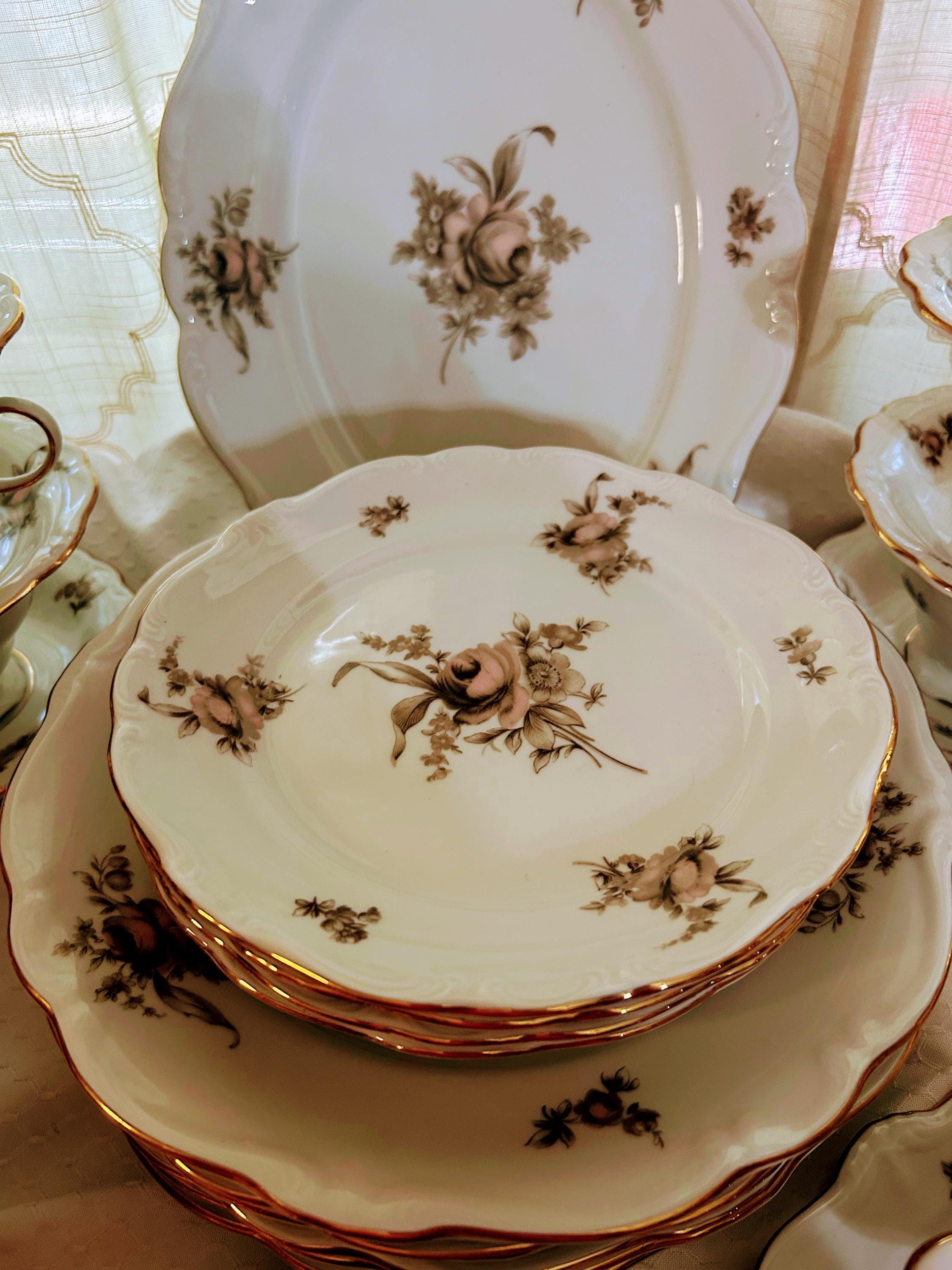 Vintage Johann Haviland “sepia Rose” Dinnerware Set - Etsy