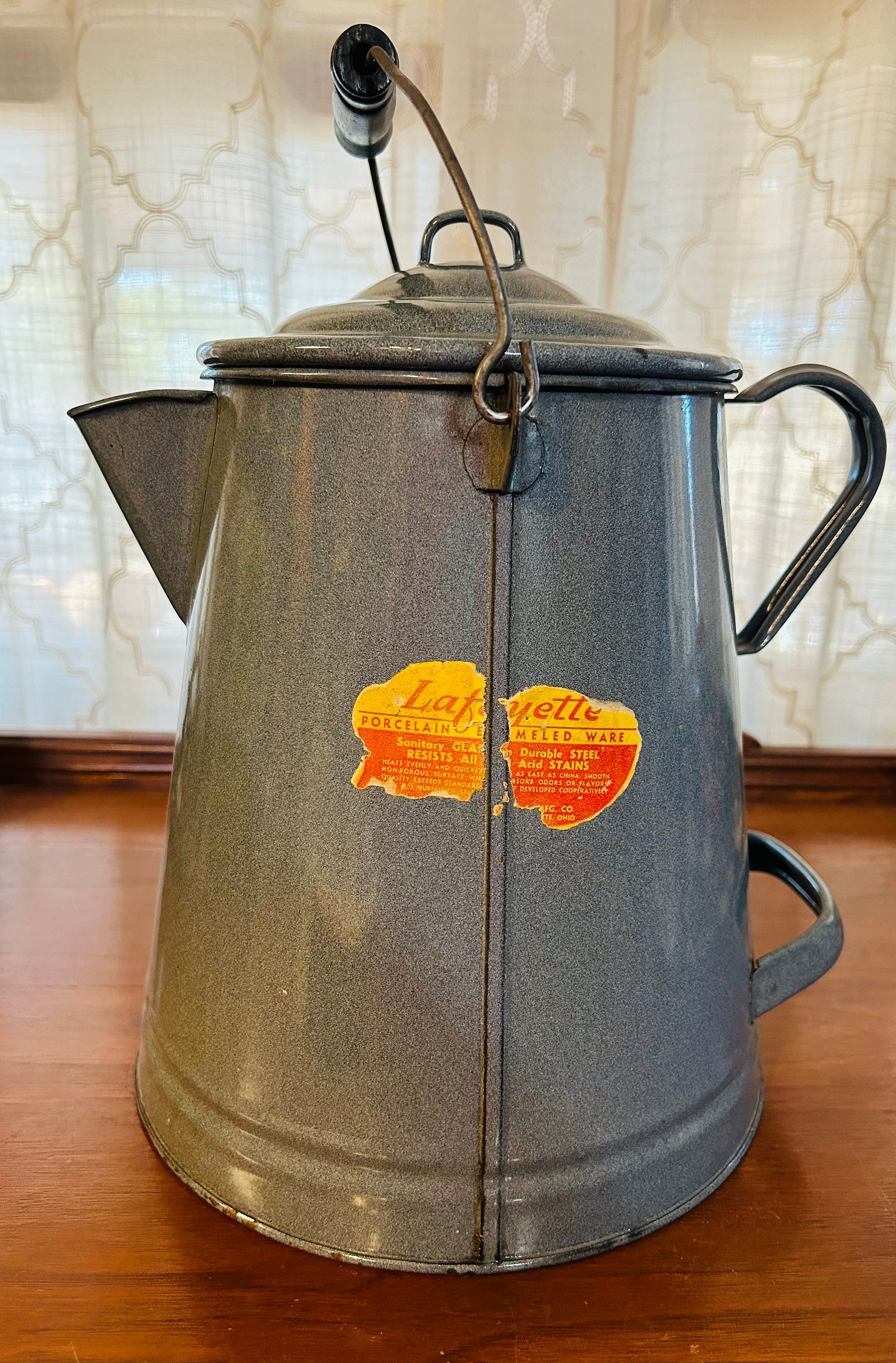 Vintage Enamel Ware Cowboy Coffee Pot 