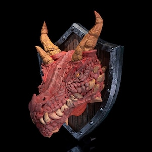 True Dragon Trophy | Fantasy RPG Decor | 3D Printed Dragon Head Wall Mount | Colorful Mythical Creature Art | Cosplay Accessory