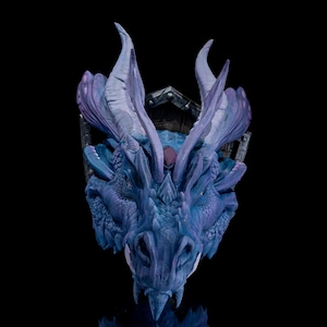 Enchanting Faerie Dragon Trophy | Fantasy RPG Decor | 3D Printed Dragon Head Wall Mount | Colorful Mythical Creature Art | Cosplay Accessory