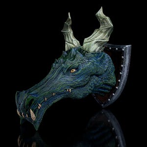 Deadly Dragon Trophy | Fantasy RPG Decor | 3D Fantasy Dragon Head Wall Mount | Green & Blue Legendary Beast Decor | Cosplay Accessory