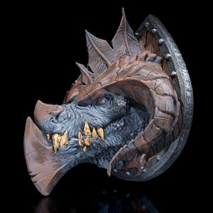 Titan Dragon Trophy | Dark Blue & Grey Dragon Wall Mount | 3D Printed Fantasy Decor | Mythical Beast Creature Art | Cosplay Accessory