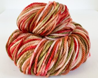 Aran Weight Hand Dyed Yarn - Fall Sunset - Orange, Pink, Red, Green Yarn for Knitting and Crochet, Indie Dyed Yarn for Hat, Scarf, Sweaterr