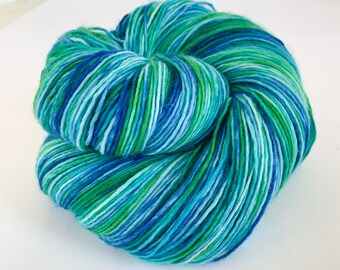 Fingering Weight Sock Yarn Hand Dyed Turquoise and Green - Cool Waters - Indie Dyed Merino Superwash Yarn for Knitting and Crochet