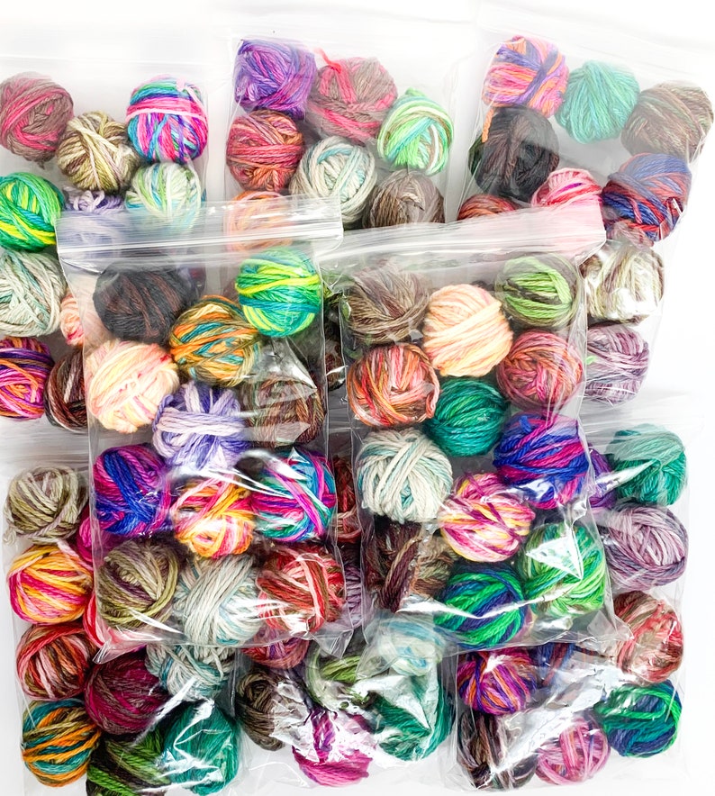 Hand Dyed Scrap Yarn, Aran Weight, 10 gram mini skeins for knit scrappy sweater, crochet scrap blanket yarn, scrap hat yarn image 2