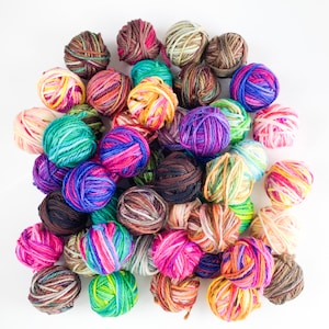 Hand Dyed Scrap Yarn, Aran Weight, 10 gram mini skeins for knit scrappy sweater, crochet scrap blanket yarn, scrap hat yarn image 1