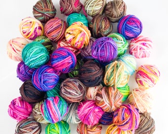 Hand Dyed Scrap Yarn, Aran Weight, 10 gram mini skeins for knit scrappy sweater, crochet scrap blanket yarn, scrap hat yarn