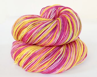 Hand Dyed Sock Yarn - Summer Brights - Yellow, Pink, Purple Yarn for Knitting and Crochet, scarf yarn