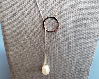 White Pearl & Sterling Lariat Necklace Set