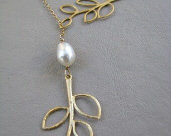 Fields of Gold - Pearl and Gold lariat necklace