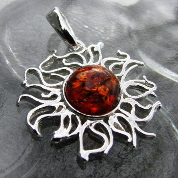 Amber & Sterling Sun Pendant