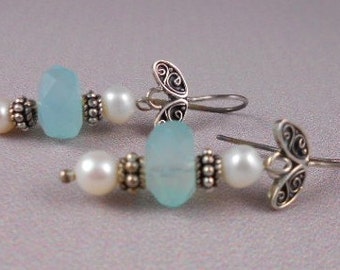 Aquamarine & Pearl Earrings