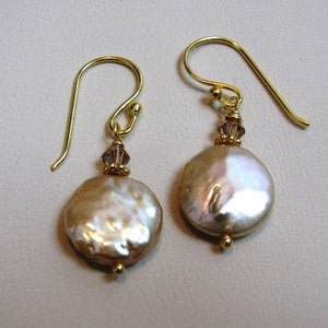 Champagne Coin Pearl Earrings image 2