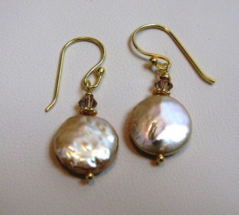 Champagne Coin Pearl Earrings image 2