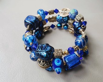 Colors of the Sea!! Lampwork wrap bracelet