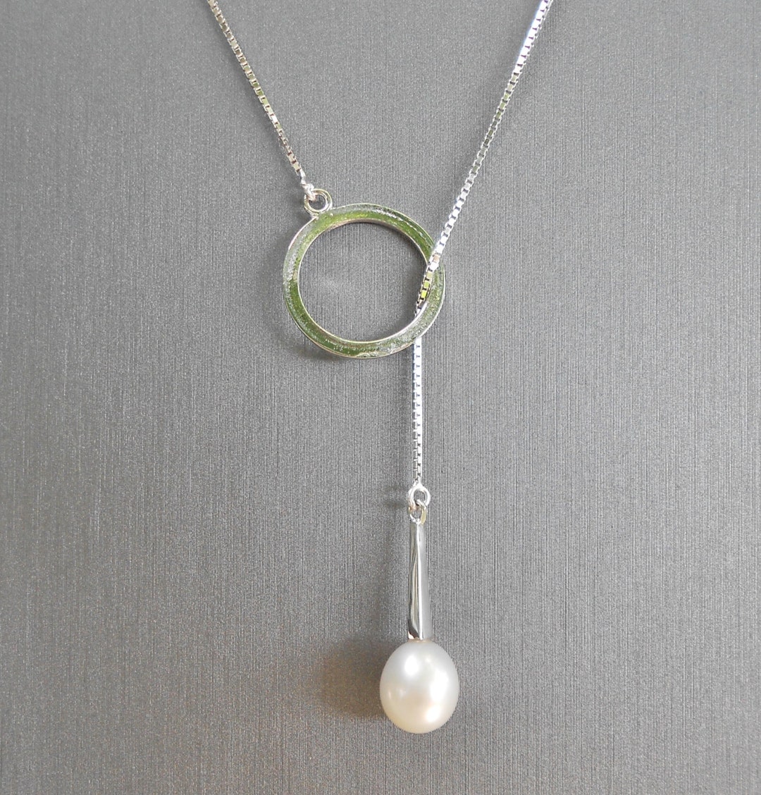 White Pearl & Sterling Lariat Necklace Etsy