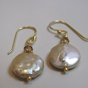 Champagne Coin Pearl Earrings image 1