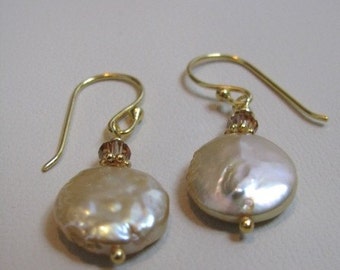 Champagne Coin Pearl Earrings