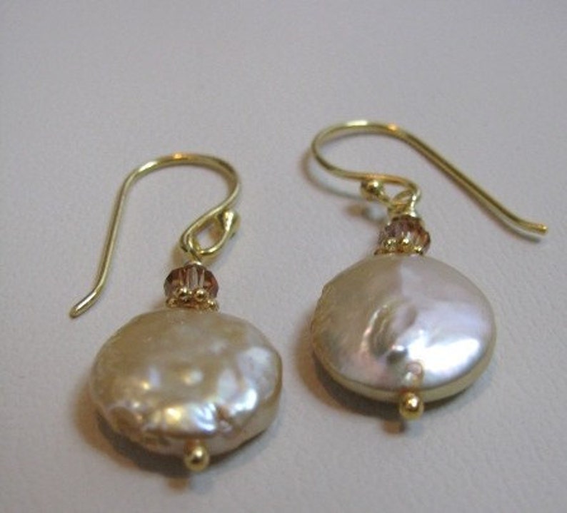 Champagne Coin Pearl Earrings image 1