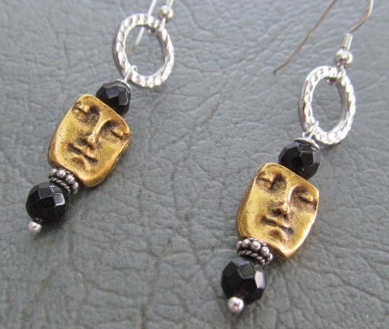 Brass and Sterling Face Earrings image 2