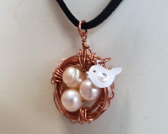 Pearl & Copper Birds Nest w/ Baby Bird