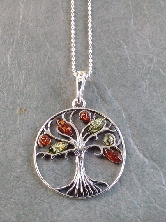 Tree of Life Pendant w/Cognac Amber Round Stones Tree of Life Pendant w/Cognac Amber Round Stones