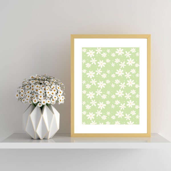 Pastel Green White Daisies Printable Art | Spring Wall Art | Prints for Framing | Home Decor