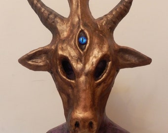 Bronze Baphomet Goats Head Mask Halloween Page Occult Venetian Paper Mache Carnival costume