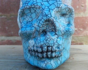 Turquoise Skull Pot Ceramic goth gothic home decor