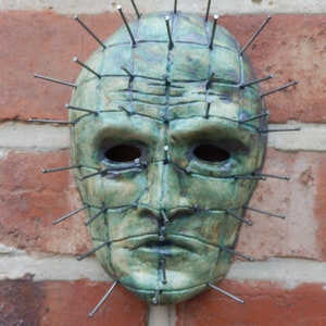 Cuprum Pinhead Ceramic Face wall decor Hellraiser Horror ceramics gothic home art sculpture image 1