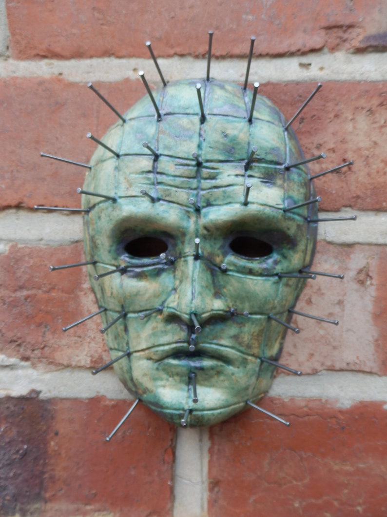 Cuprum Pinhead Ceramic Face wall decor Hellraiser Horror ceramics gothic home art sculpture image 1
