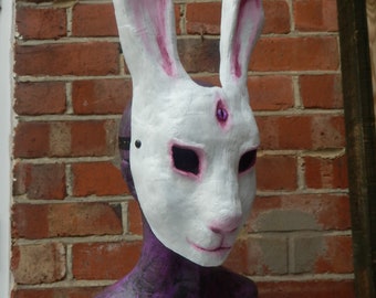 White Rabbit Bunny Mask Hare Animal Paper mache Venetian Carnival Fancy Dress costume