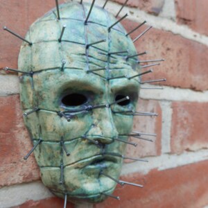 Cuprum Pinhead Ceramic Face wall decor Hellraiser Horror ceramics gothic home art sculpture image 2