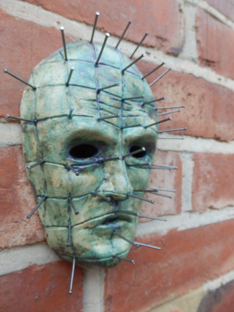 Cuprum Pinhead Ceramic Face wall decor Hellraiser Horror ceramics gothic home art sculpture image 2