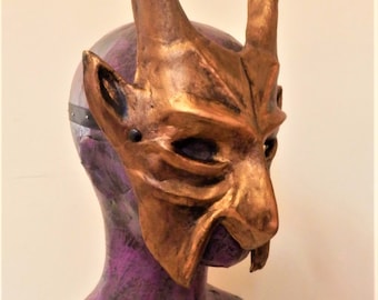 Bronze Devil Mask Papier Mache Venetian Carnival Halloween Lucifer Occult Horror