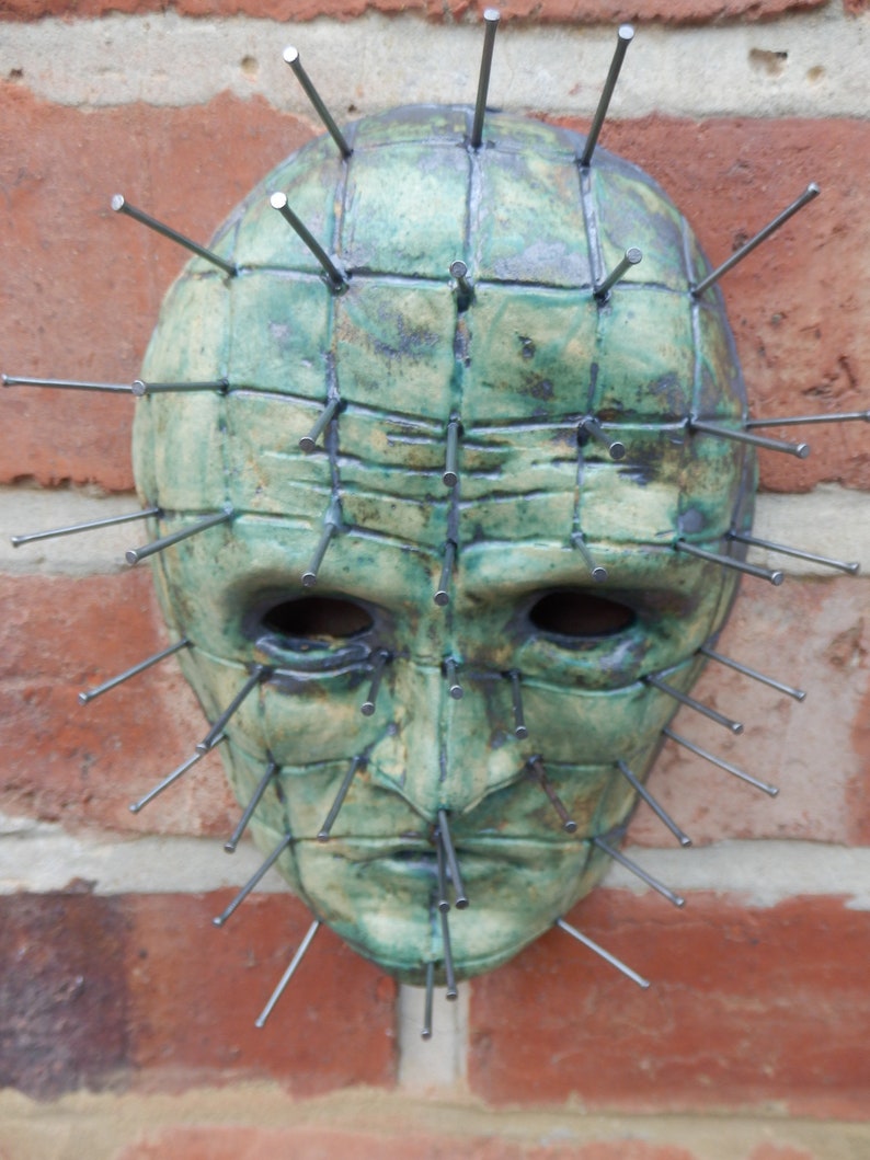 Cuprum Pinhead Ceramic Face wall decor Hellraiser Horror ceramics gothic home art sculpture image 4