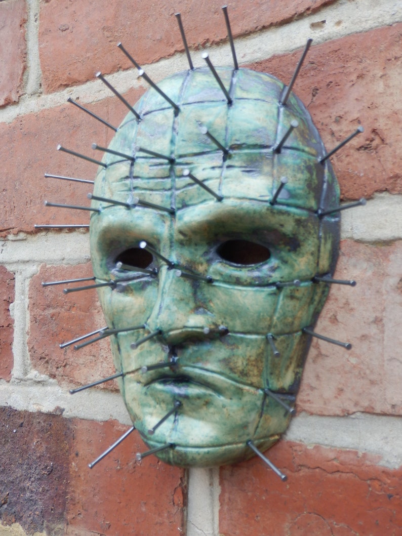 Cuprum Pinhead Ceramic Face wall decor Hellraiser Horror ceramics gothic home art sculpture image 3