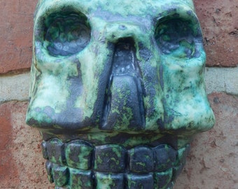Copper Aztec Skull Ceramic Wall Decor Sculpture occult Art