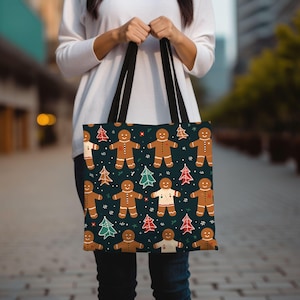 Gingerbread Tote Bag, Cute Christmas Tote Bag with Festive Print, Holiday Shopping Bag, Xmas Gift Bag, Seasonal Carryall, Christmas Gift