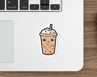 May include: A cartoon illustration of a brown iced coffee with a green straw and a smiling face. The coffee is in a clear plastic cup with a white lid.