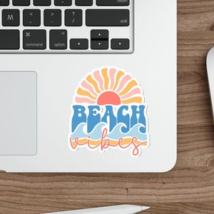 Beach Vibes Sticker, Retro Beach Die-Cut Sticker, Vacation Sticker, Laptop Sticker, Water bottle Sticker, Water-resistant vinyl