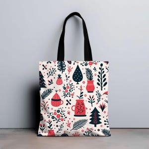 Christmas Tote Bag with Holiday Decorations, Festive Carryall, Xmas Gift Bag, Seasonal Shopping Bag, Christmas Gift, Christmas Tote Bag