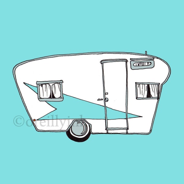 Aqua Vintage Camper Print