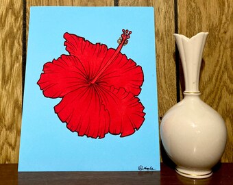 Bright Red Hibiscus Flower Print