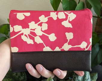 Pink Coriander and Faux Leather zipper pouch