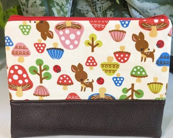 Deer in Mushroomland and Faux Leather Zipper Pouch