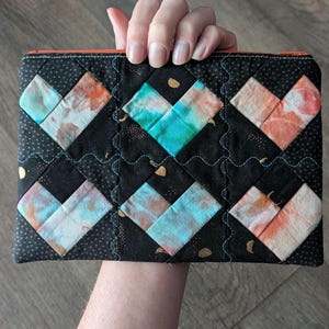 Ice dyed hearts with moon and stars zipper pouch