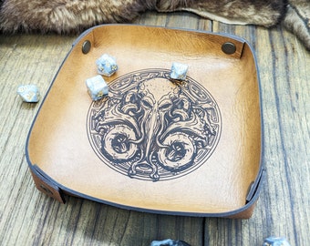 Cthulhu Leather Dice Tray for RPG or tabletop games - Cthulhu valet tray and perfect Cthulhu gift, portable, Call of Cthulhu, Arkham Horror
